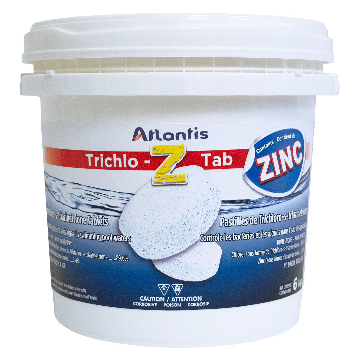 TRICHLO-Z TAB 6KG - Pastilles de chloration stabilisées avec Oxyde de Zync 200g