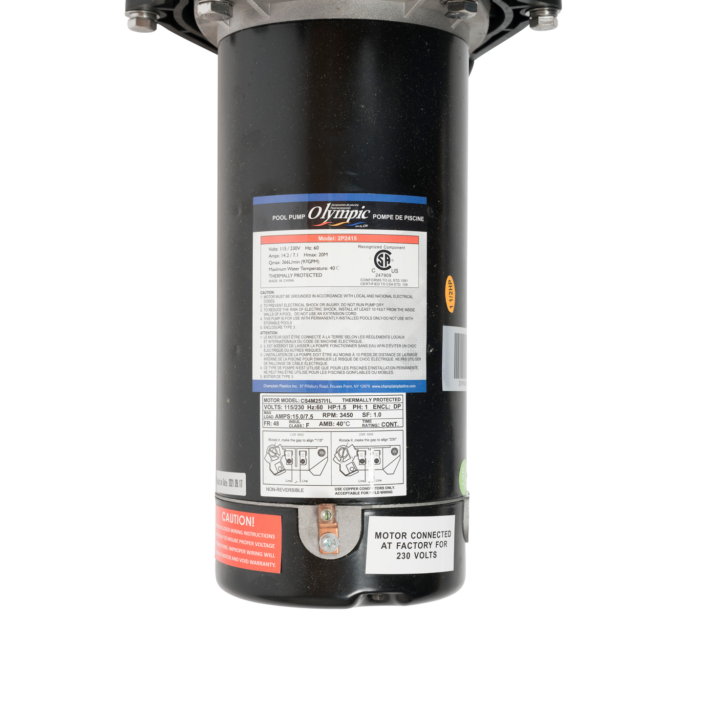 Bomba para piscina enterrada olímpica de 1,5 HP con unión de 2''